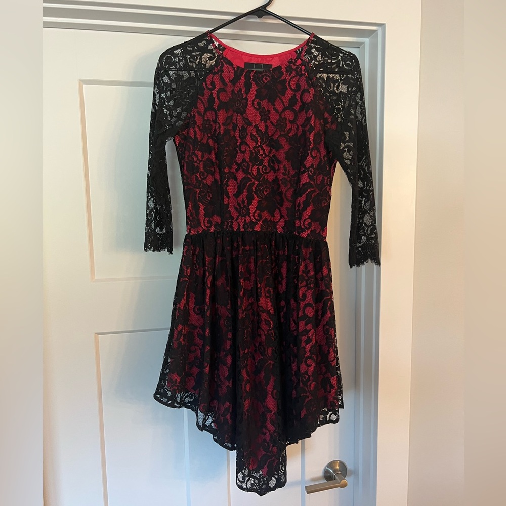 Dolce Vita pink black lace handkerchief dress